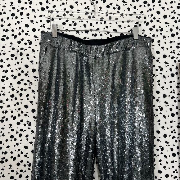 Eloquii | Sequin Gunmetal Silver Plus Size Pull On Sparkle Wide Leg Pants 16 1X - Picture 3 of 10